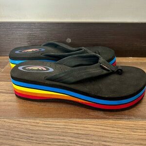 Rainbow Black Platform Flip Flops